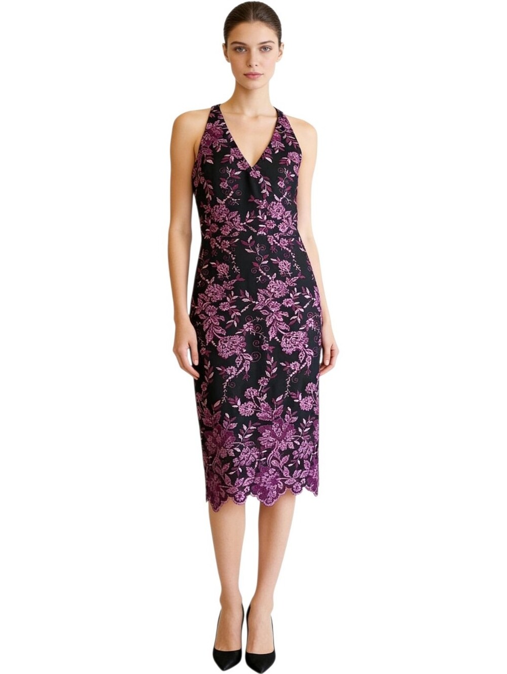 NWT SIENA Dress Pink Black Lace Floral Halter Boho Midi Dress Sz 10